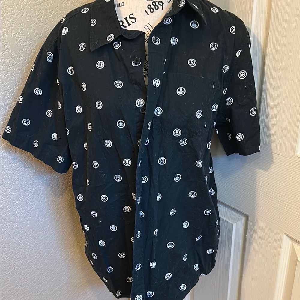 Marvel Black Shirt with White Patterns